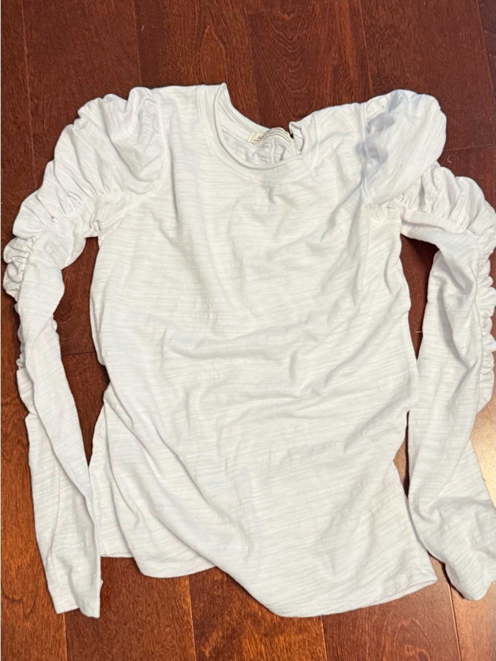 We The Free Ivory Ruched Puff-Sleeve Long Sleeve Tee